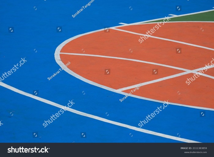 stock photo basketball court with concrete slab surface paint different colors to express the boundaries and 2111383859 1 - Warna Lantai Lapangan Basket Estetika dan Kinerja