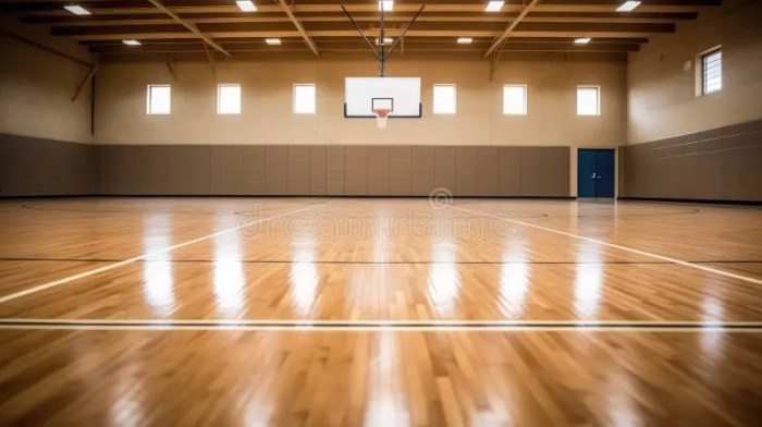 empty basketball court pristine hardwood floor generative ai 278819413 - Lantai Parket Lapangan Basket Tips Perawatan, Ruang Ganti &amp; Pemanasan